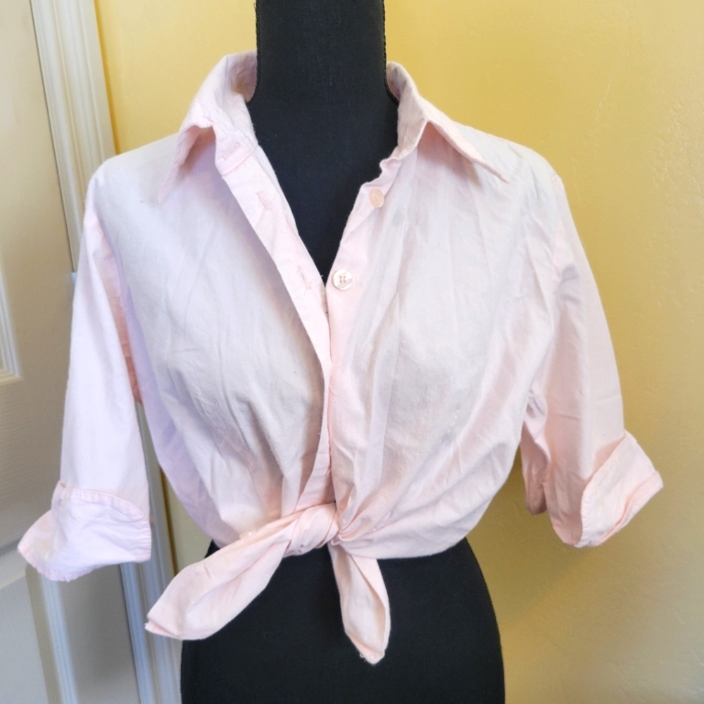 Spoiled Girl Fitted Pastel light Pink Button Down Top